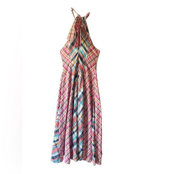 Anthropologie Pink and Blue Plaid Midi Dress Bohemian style - Picture 11 of 12